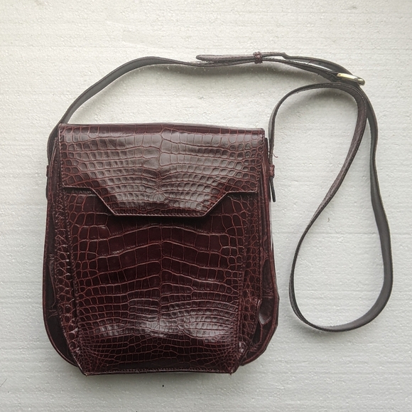 Suarez Handbags - SUAREZ New York Burgundy Red Exotic Alligator Vintage Crossbody Bag Purse